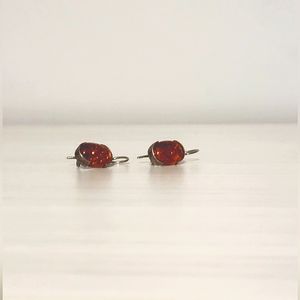 925 Sterling Silver and real Amber earrings for pierced ears